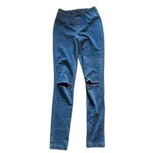 Denim leggings with knee cut outs